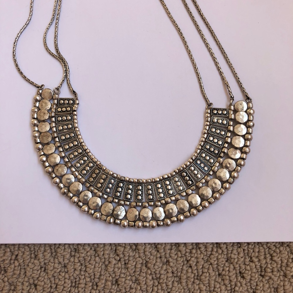 Silver bib necklace